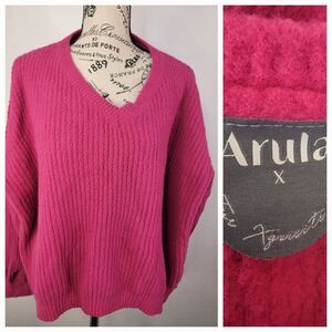 ARULA Sweater Womens SZ X 10/12 Slouchy Relaxed Boxy Semi Crop Hot Pink